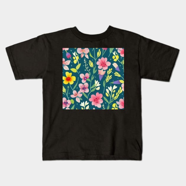 Woodland Meadow Pattern 7 Kids T-Shirt by TrapperWeasel